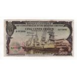 Belgian Congo 500 Francs dated 1st October 1957, Congolese star botom left, serial A473890, (TBB