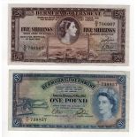 Bermuda (2), 5 Shillings dated 1st May 1957, (TBB B119b, Pick18b), 4 tiny pinholes VF/VF+, 1 Pound