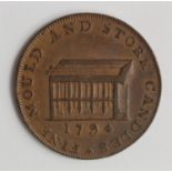 Token, 18thC : London, Francis Shackelton, Fine Mould and Store Candles Halfpenny 1794, 'Suffolk
