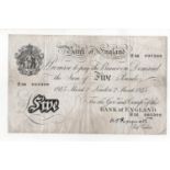 Peppiatt 5 Pounds dated 2nd March 1945, serial H56 095399, thicker paper issue, (B255, Pick342),