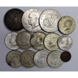 USA (14) 19th-20thC assortment, mixed grade, silver noted.