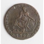 Token, 18thC : Contemporary Forgery of an 'Irish Miners' Halfpenny 1792, 'Dublin or Ballishannon'