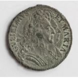 Halfpenny 1690 tin, S.3448, heavily corroded reverse but nice portrait, VG