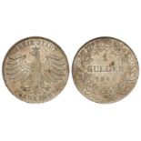 German State Frankfurt silver 1 Gulden 1841, lightly toned EF-GEF, a few spots.