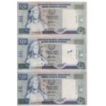 Cyprus 20 Pounds (3), dated 2001 and 2004, (TBB 321b & 321c, Pick63b & 63c), one with small ink