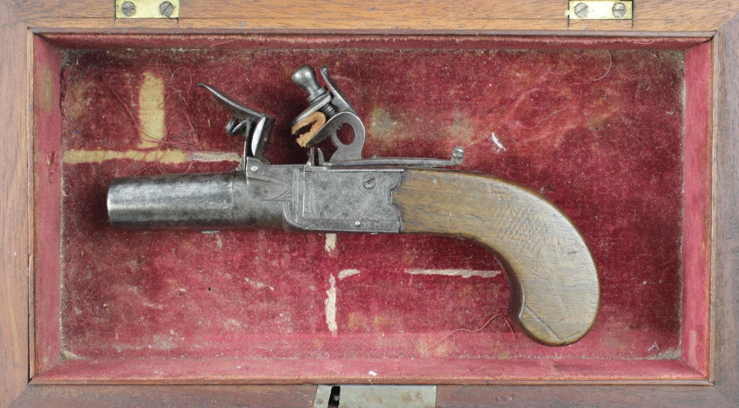 18th century flintlock box lock pocket pistol signed Busby.