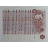 Fforde 10 Shillings (20) issued 1967, a consecutively numbered run serial 56U 160020 to 56U