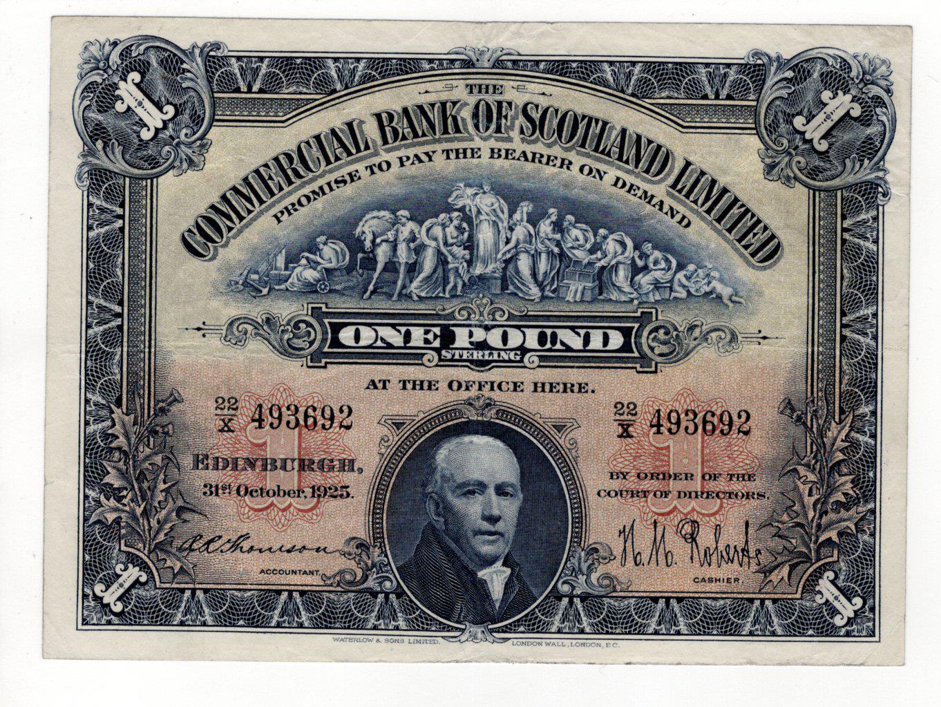 Scotland, Commercial Bank of Scotland Limited, 1 Pound dated 31st October 1925, square note,