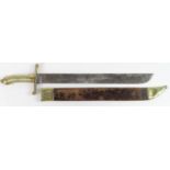 German Saxon Infantry M1845 Faschinenmesser Short Sword with leather and brass scabbard, blade maker