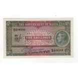 Malta 5 Shillings dated 13th September 1939, signed John Pace, serial A/2 238550, uniface (TBB