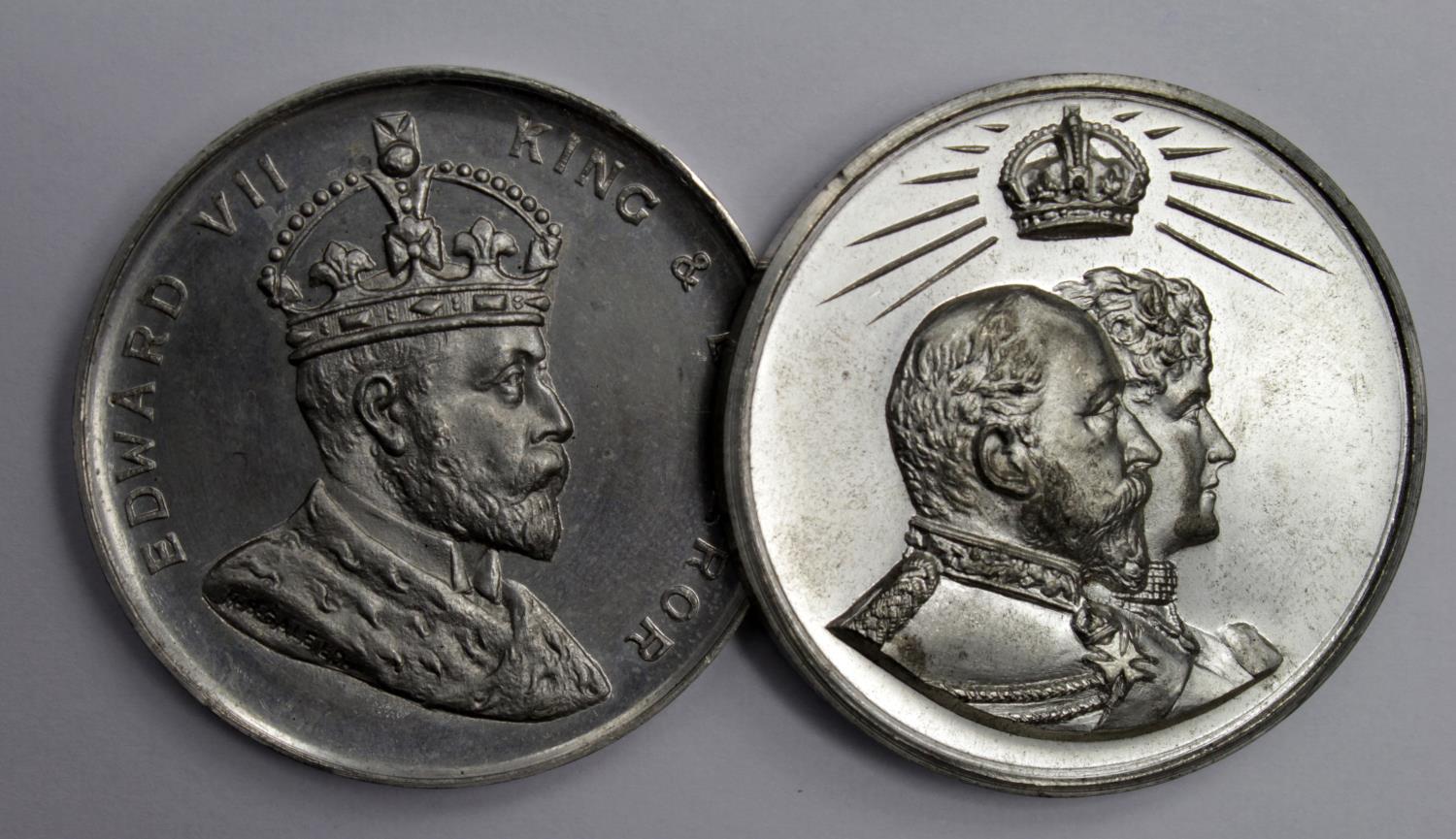 British Commemorative Medals (2) crown-size white metal of different designs for the Coronation of