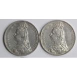 Crowns (2): Crown 1887 cleaned VF, and 1889 cleaned nVF edge knock.