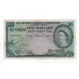 British Caribbean Territories 5 Dollars dated 2nd January 1957, portrait Queen Elizabeth II at