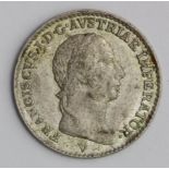Italian State Lombardy-Venetia silver 1/4 Lira 1822, toned EF, carbon spots.