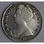 Crown 1707 Sexto, E below bust, Edinburgh Mint, S.3600, cleaned nVF, graffiti in one angle, ex.