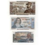 St. Pierre et Miquelon (3), 20 Francs, 10 Francs & 5 Francs issued 1950 - 1960, (Pick22 - Pick24),
