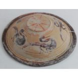 Ancient Greek ca.400 BC Messapian pottery plate depicting swans and geometric patterns, 275x55mm