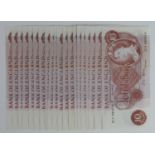 Fforde 10 Shillings (20) issued 1967, a consecutively numbered run serial 21Y 093501 to 21Y