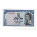Rhodesia 10 Shillings dated 10th September 1968, portrait Queen Elizabeth II at right, serial L/16