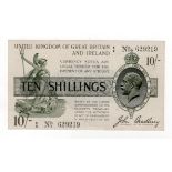 Bradbury 10 Shillings issued 1918, serial A/3 629219, No. with dot, (T17, Pick350a), pressed aEF,