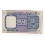 British Military Authority 10 Shillings issued 1943, exceptionally scarce note with letter 'X'