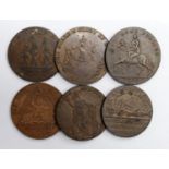 Tokens, 18thC (6) copper Halfpennies VF, one damaged.