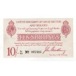 Bradbury 10 Shillings issued 1915, serial X1/89 007016, six digit serial number, (T13, Pick348), 3