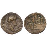 Antoninus Pius sestertius, Rome Mint 145 A.D., reverse reads:- At top, COS IIII, in exergue,