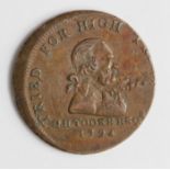 Token, 18thC : J.H. Tooke 'Tried for High Treason' Halfpenny 1794, mis-strike (off-centre) VF,