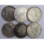 USA Silver Dollars (6) Morgan and Peace, Fair to EF