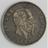 Italy 5 Lire 1871, deeply toned VF