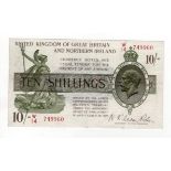 Warren Fisher 10 Shillings issued 1927, serial W/14 749960, Great Britain & Northern Ireland