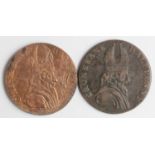 Tokens, 18thC (2): Cronebane Halfpennies, 'Irish Miners' plain edge Fine, and 'Hibernia' engrailed