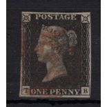 GB - 1840 Penny Black Plate 5 (T-B) four margins, no thins or creases, Fine Used, cat £375