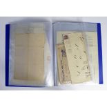 GB - thin blue folder of old Postal / Social History items. (Qty)