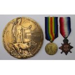 1915 Star and Victory Medal + Death Plaque, to 2673 Pte Harry Thorpe Royal Munster Fusiliers. KIA