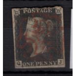 GB - 1840 Penny Black Plate 6 (Q-J) Var.a. Re-Entry, four margins, ragged top, no thins or