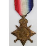 1915 Star to 12482 Pte J Plimer Royal Scots Fusiliers. KIA with the 1st Bn on 20th March 1915.