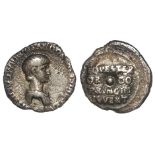 Nero silver denarius, struck under Claudius, Lugdunum Mint 51 A.D., obverse:- Bare headed bust of
