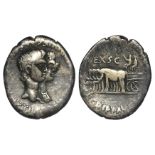Agrippina Junior and Nero silver denarius, Lugdunum Mint 55 A.D., obverse:- Youthful bust of Nero