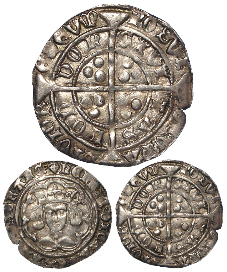 Henry VI, First Reign 1422-1461, silver groat of London, obverse:- mm. Cross Fleury, Leaf on neck,