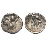 Ancient Greek silver diobol? of Taras [Tarentum] 334-302 B.C., wt. 0.72g. weight normally 1g. it