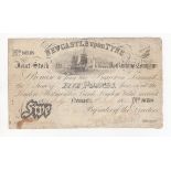 Newcastle upon Tyne Joint Stock Banking Company 5 Pounds dated 1840 series No.8698, "Cancelled"