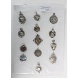 Silver hallmarked Fobs, various types. (13)