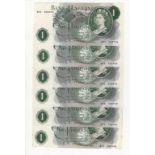 O'Brien (6), 1 Pound issued 1960, a set of 6 REPLACEMENT notes with 'M' prefix, (B285, Pick374a) one