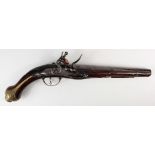 18th Century Turkish flintlock pistol very nice clean gun with curved stock engraved lock and