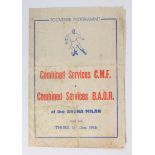 Wartime programme for match played Arena Stadium Milan on 13/12/1945. Between Combined Services C.