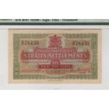 Straits Settlements 10 Cents dated 14th October 1919, with signature title - Treasurer, serial B/