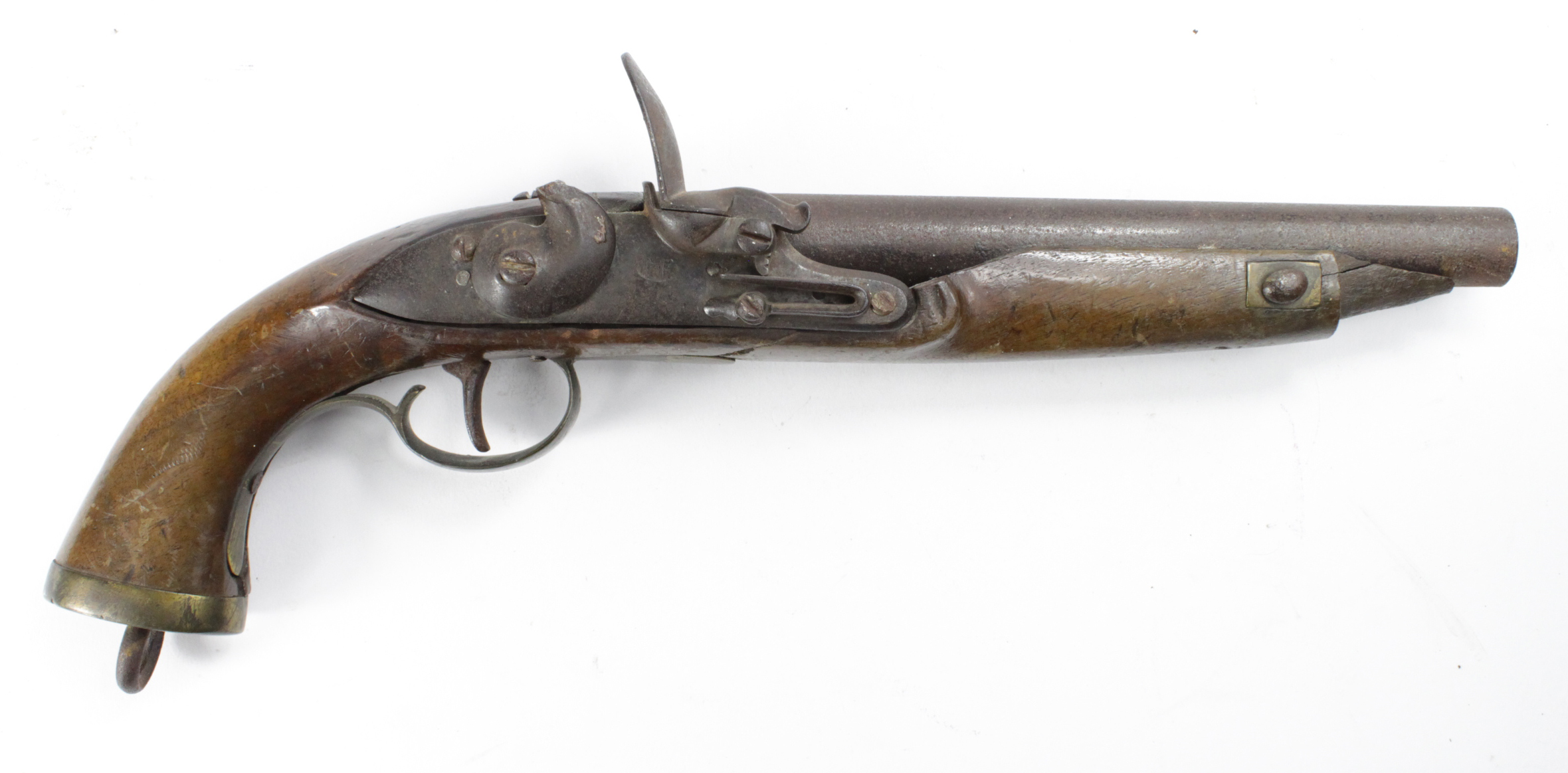 Flintlock Pistol in need of restoration. Lock with armourers mark (possibly Turkish?). Woodwork with