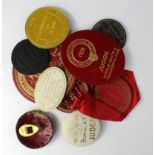 Agricultural Shows badges (10 items) comprising 8x card badges + 2x leather & brass badges. All